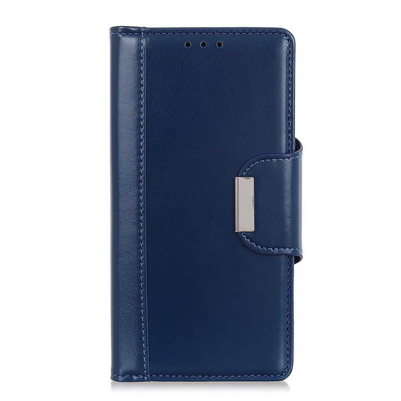 Leren Hoesje Xiaomi Redmi Note 8 Pro Donkerblauw Zwart Sluiting Elegantie Van Imitatieleer