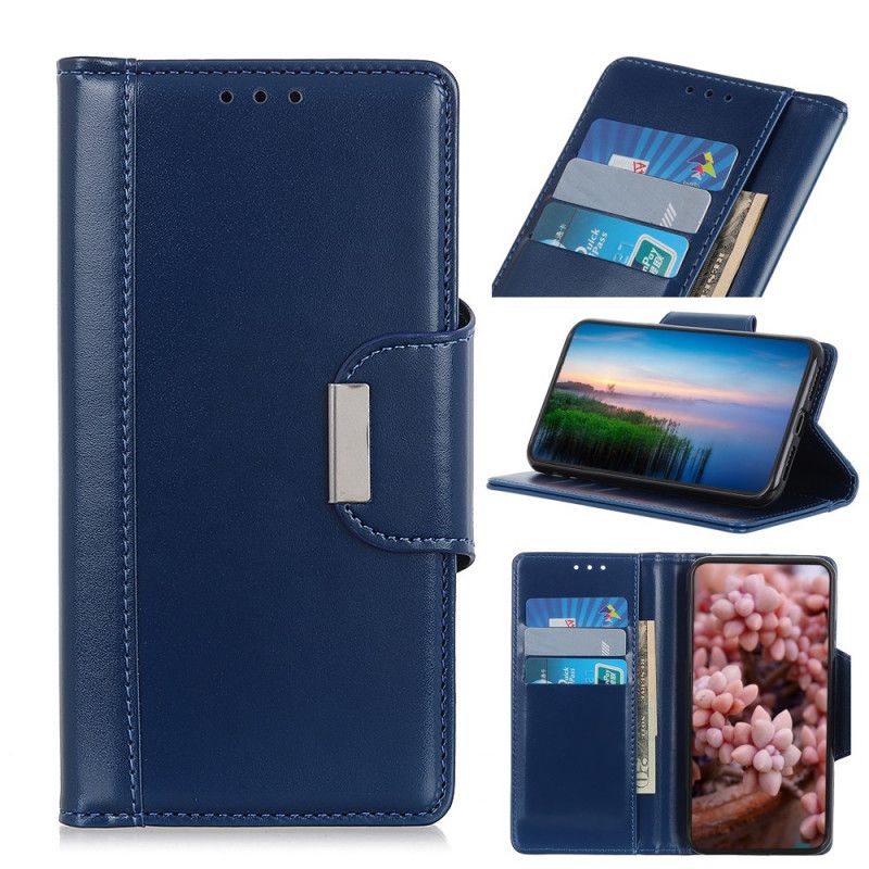 Leren Hoesje Xiaomi Redmi Note 8 Pro Donkerblauw Zwart Sluiting Elegantie Van Imitatieleer