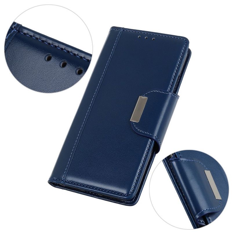 Leren Hoesje Xiaomi Redmi Note 8 Pro Donkerblauw Zwart Sluiting Elegantie Van Imitatieleer