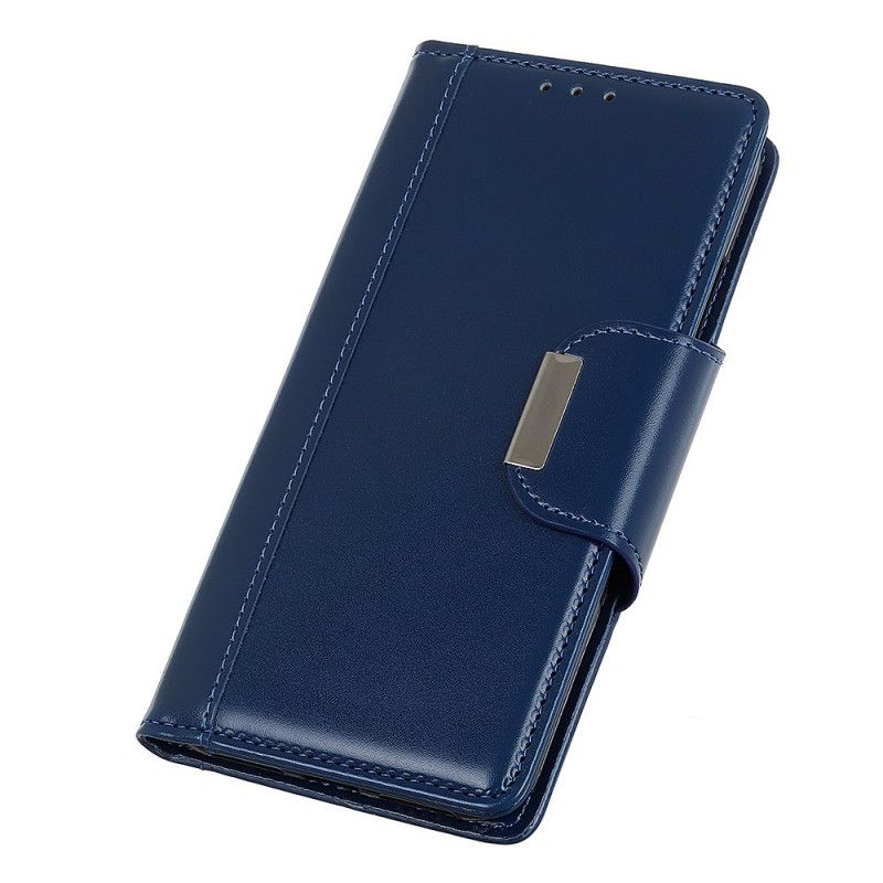 Leren Hoesje Xiaomi Redmi Note 8 Pro Donkerblauw Zwart Sluiting Elegantie Van Imitatieleer