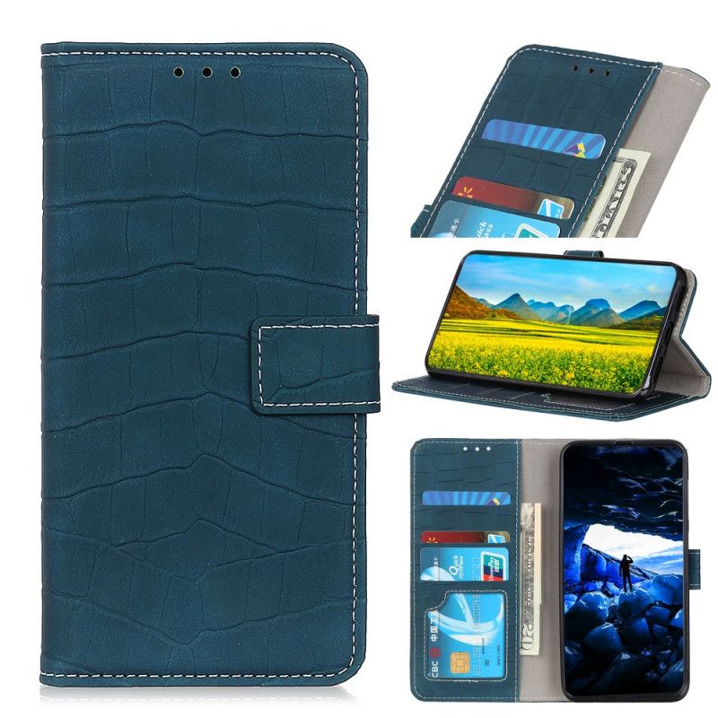 Leren Hoesje Xiaomi Redmi Note 8 Pro Donkerblauw Zwart Vintage Stijl Van Krokodillenleer