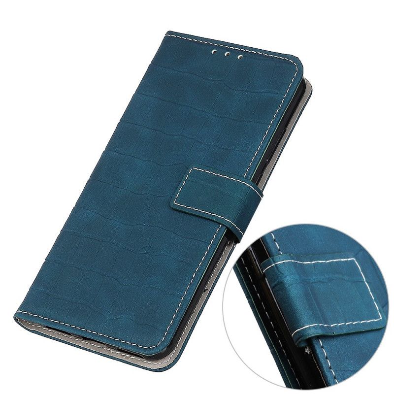 Leren Hoesje Xiaomi Redmi Note 8 Pro Donkerblauw Zwart Vintage Stijl Van Krokodillenleer