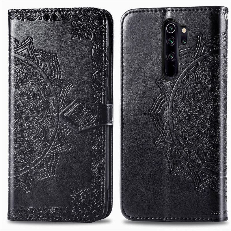 Leren Hoesje Xiaomi Redmi Note 8 Pro Grijs Zwart Mandala Van Middelbare Leeftijd