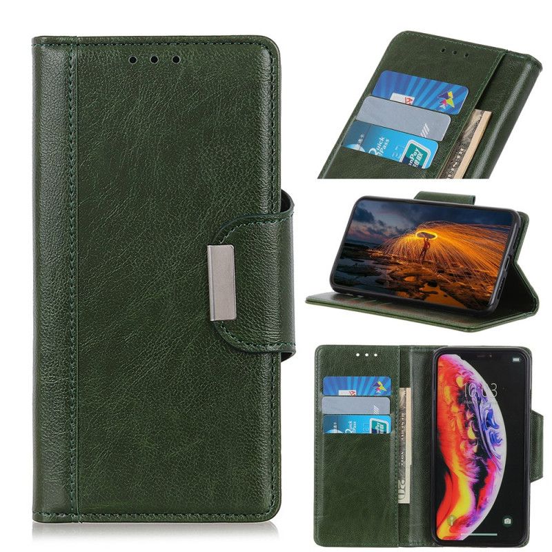 Leren Hoesje Xiaomi Redmi Note 8 Pro Groen Wit Telefoonhoesje Kunstleer Elegante Sluiting