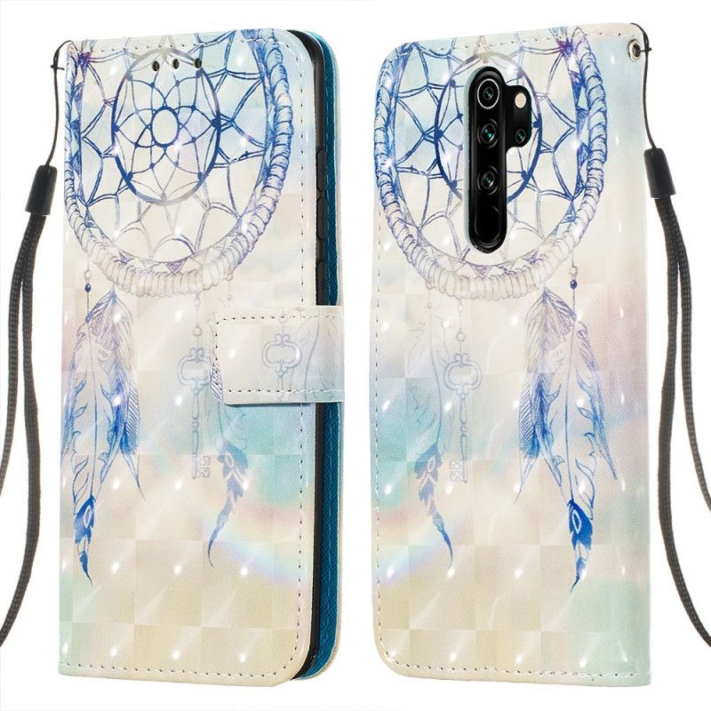 Leren Hoesje Xiaomi Redmi Note 8 Pro Lichtblauw Rood Aquarel Dromenvanger