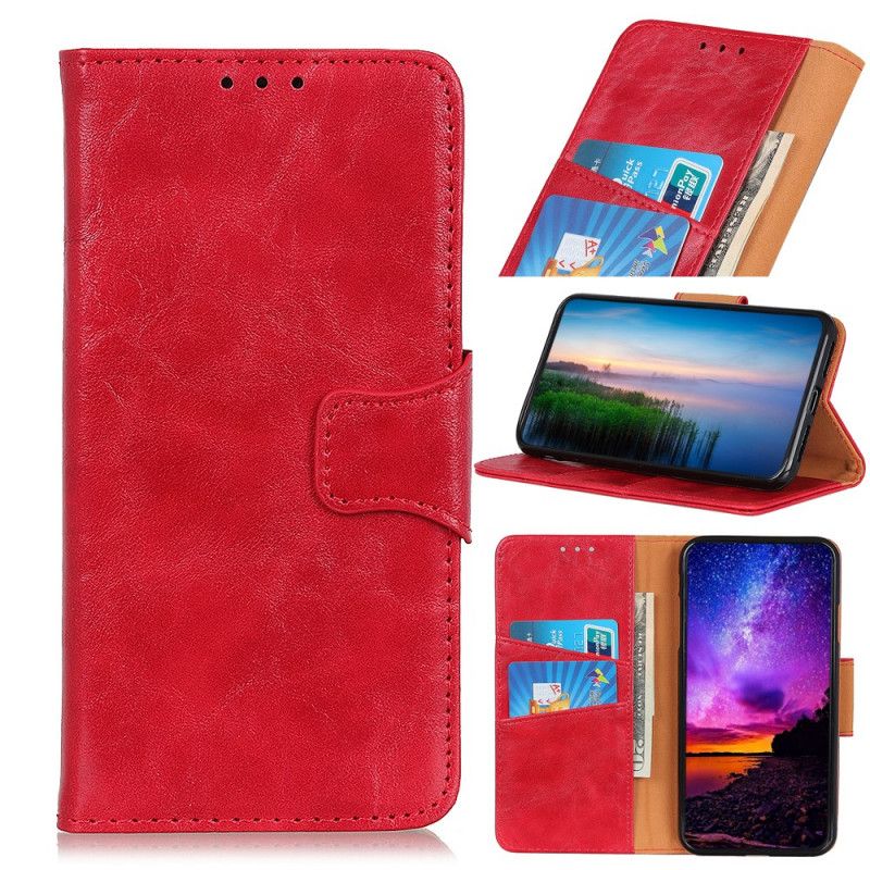 Leren Hoesje Xiaomi Redmi Note 8 Pro Rood Zwart Dubbelzijdige Magnetische Klep