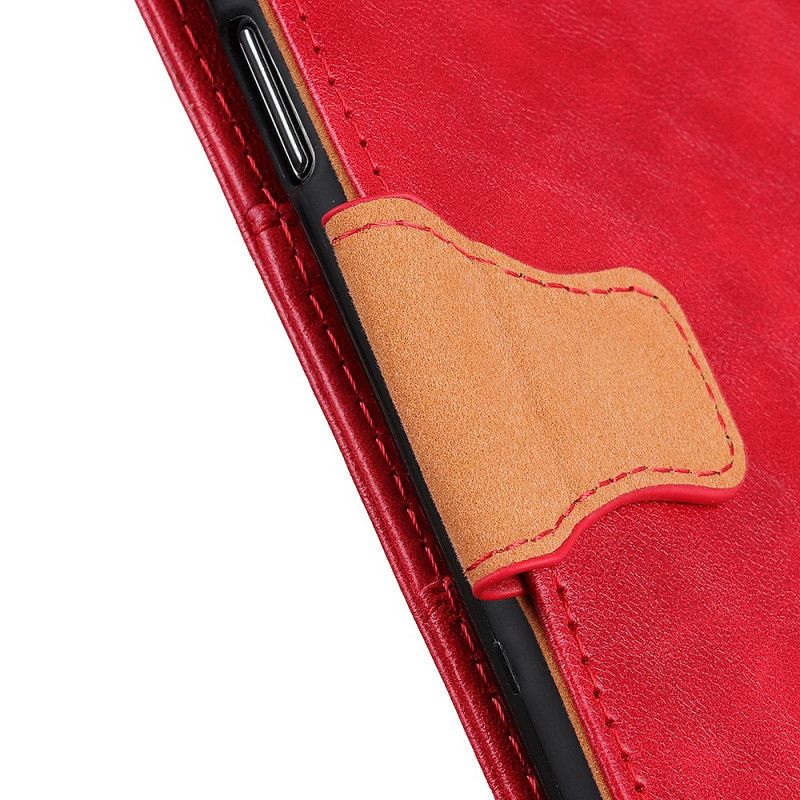 Leren Hoesje Xiaomi Redmi Note 8 Pro Rood Zwart Dubbelzijdige Magnetische Klep