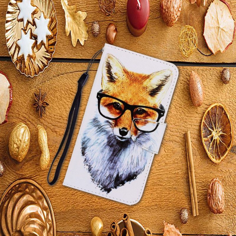 Leren Hoesje Xiaomi Redmi Note 8 Pro Telefoonhoesje Nerd String Vos