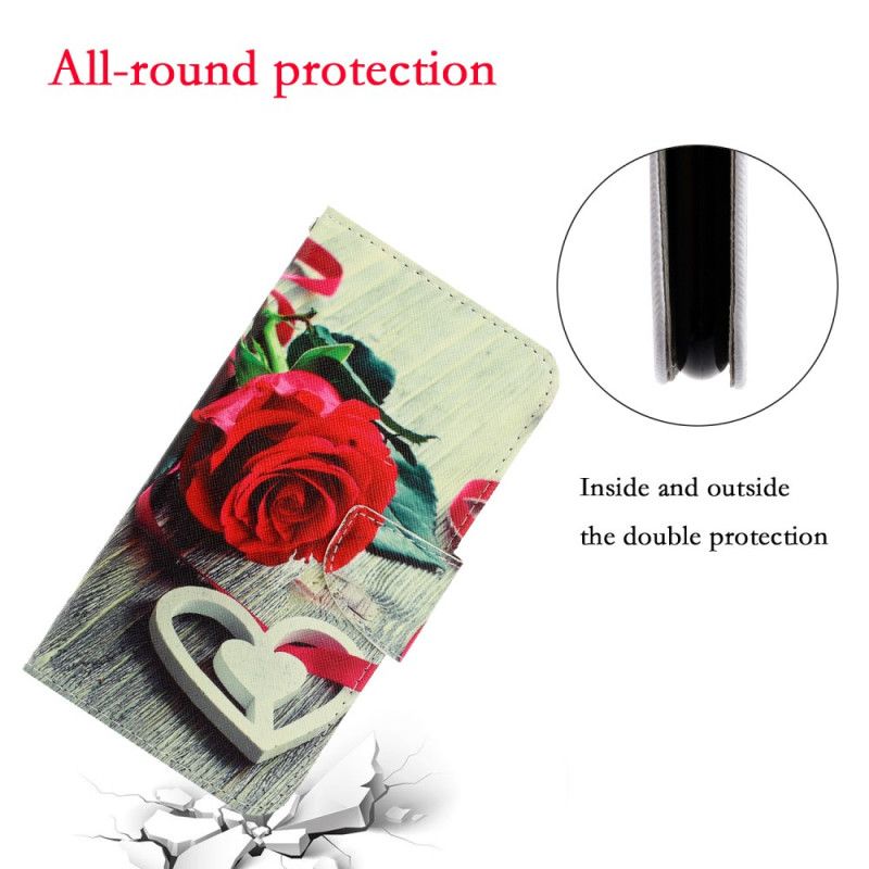 Cover Folio-hoesje Xiaomi Redmi 9A Telefoonhoesje Romantische Roos Met String