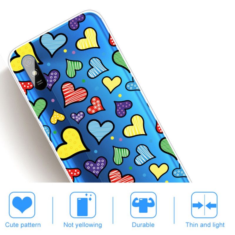 Cover Hoesje Xiaomi Redmi 9A Telefoonhoesje Veelkleurige Harten