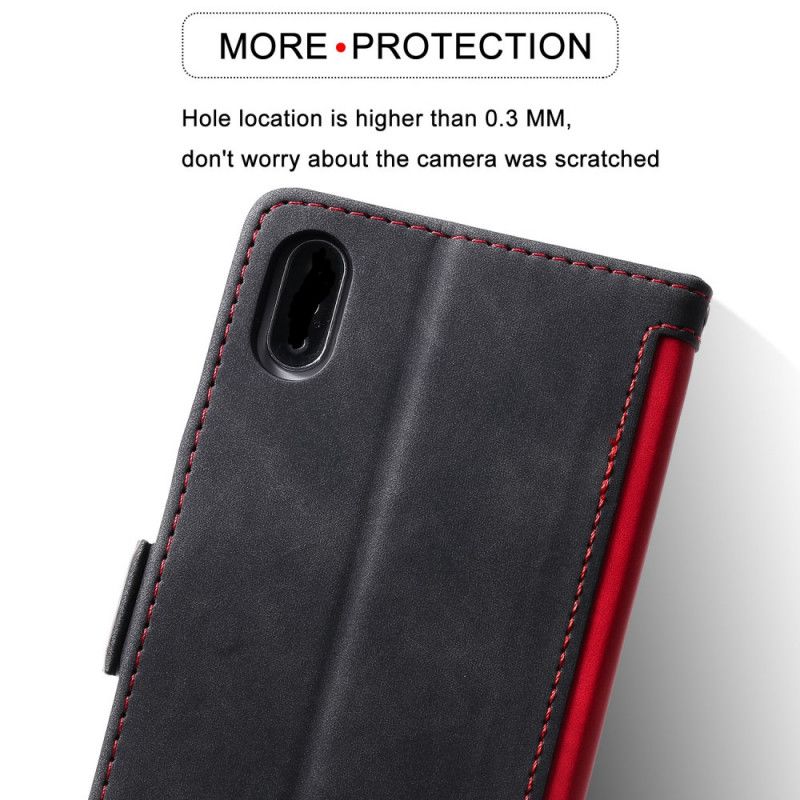 Flip Case Leren Xiaomi Redmi 9A Grijs Zwart Tweekleurig Kunstleer Met Versterkte Contouren