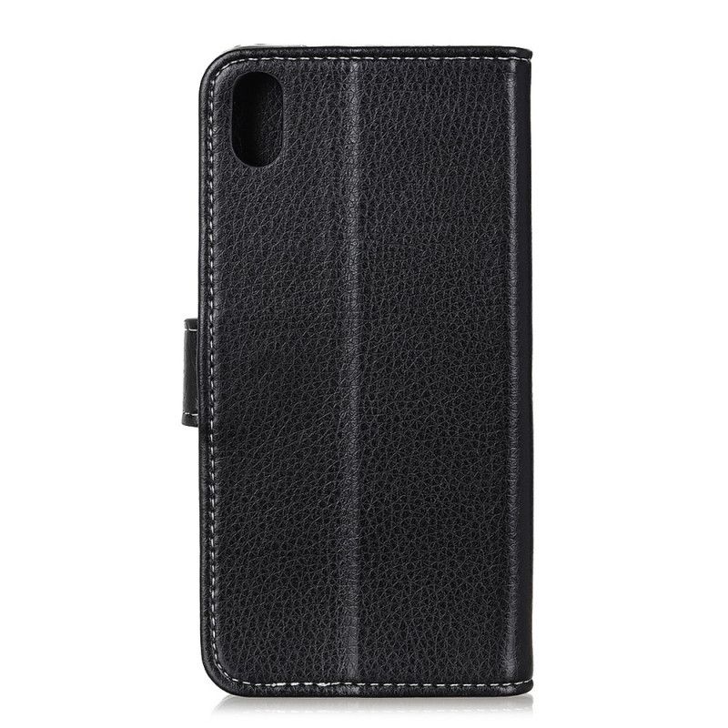 Flip Case Leren Xiaomi Redmi 9A Wit Zwart Gestikt Lychee Leereffect