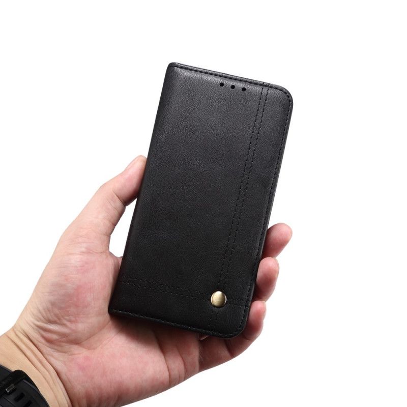 Folio-hoesje voor Xiaomi Redmi 9A Rood Zwart Gestikt Leereffect