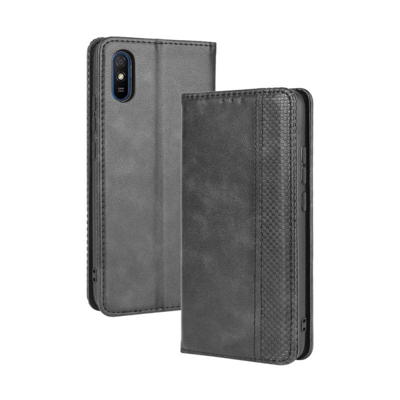 Folio-hoesje voor Xiaomi Redmi 9A Rood Zwart Gestileerd Vintage Leereffect