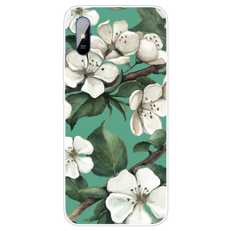 Hoesje voor Xiaomi Redmi 9A Geschilderde Witte Bloemen