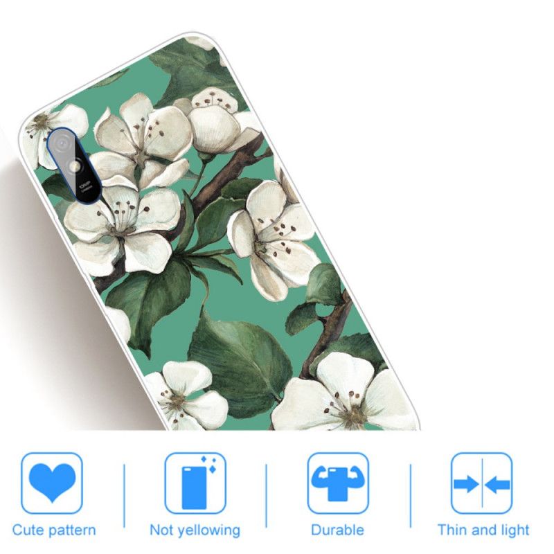 Hoesje voor Xiaomi Redmi 9A Geschilderde Witte Bloemen