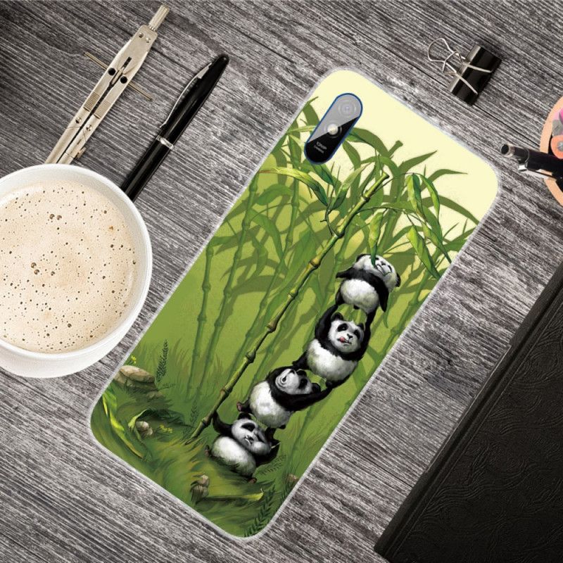 Hoesje voor Xiaomi Redmi 9A Lichtblauw Groen Stapel Panda'S