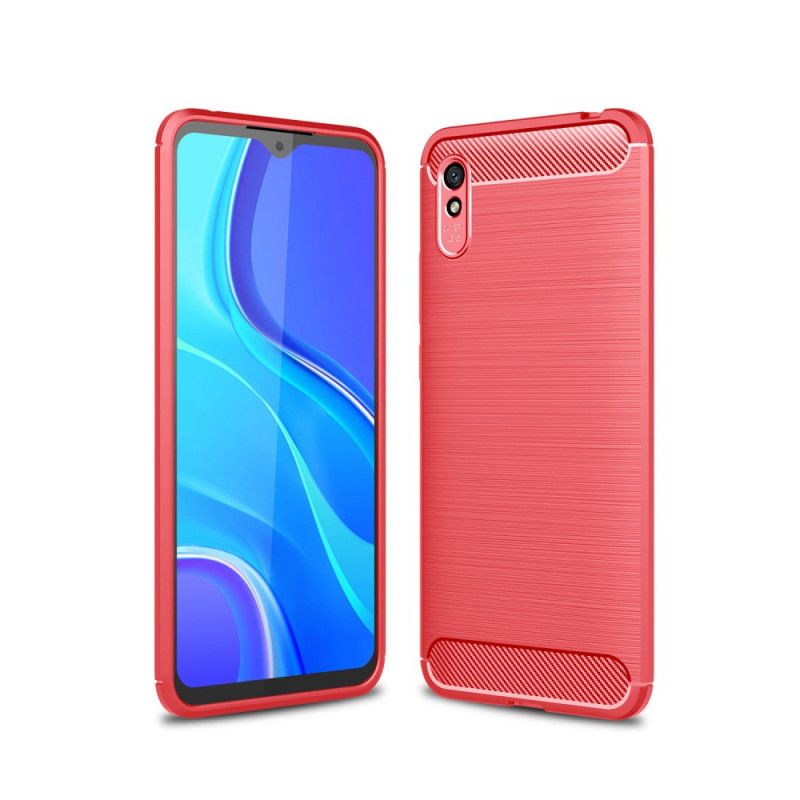 Hoesje Xiaomi Redmi 9A Rood Zwart Geborsteld Koolstofvezel