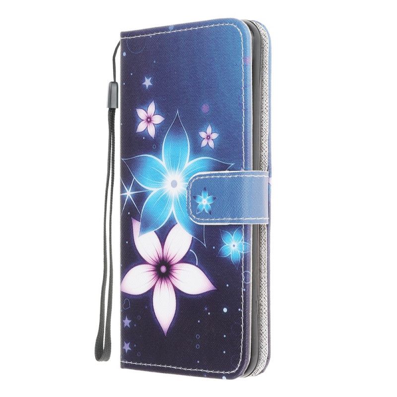 Leren Hoesje voor Xiaomi Redmi 9A Maanbloemen Met String