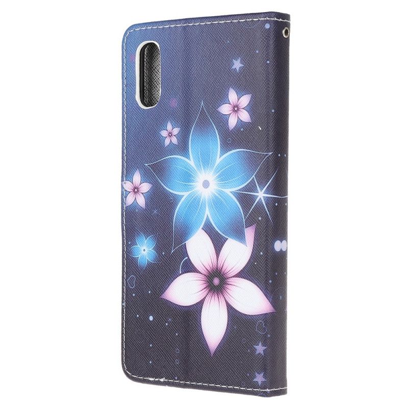 Leren Hoesje voor Xiaomi Redmi 9A Maanbloemen Met String