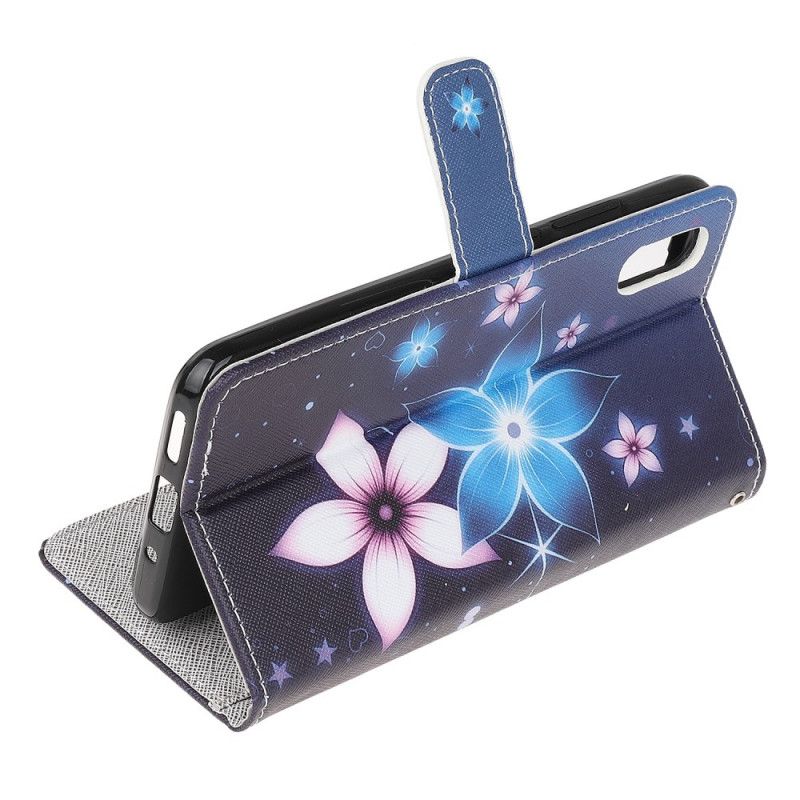 Leren Hoesje voor Xiaomi Redmi 9A Maanbloemen Met String