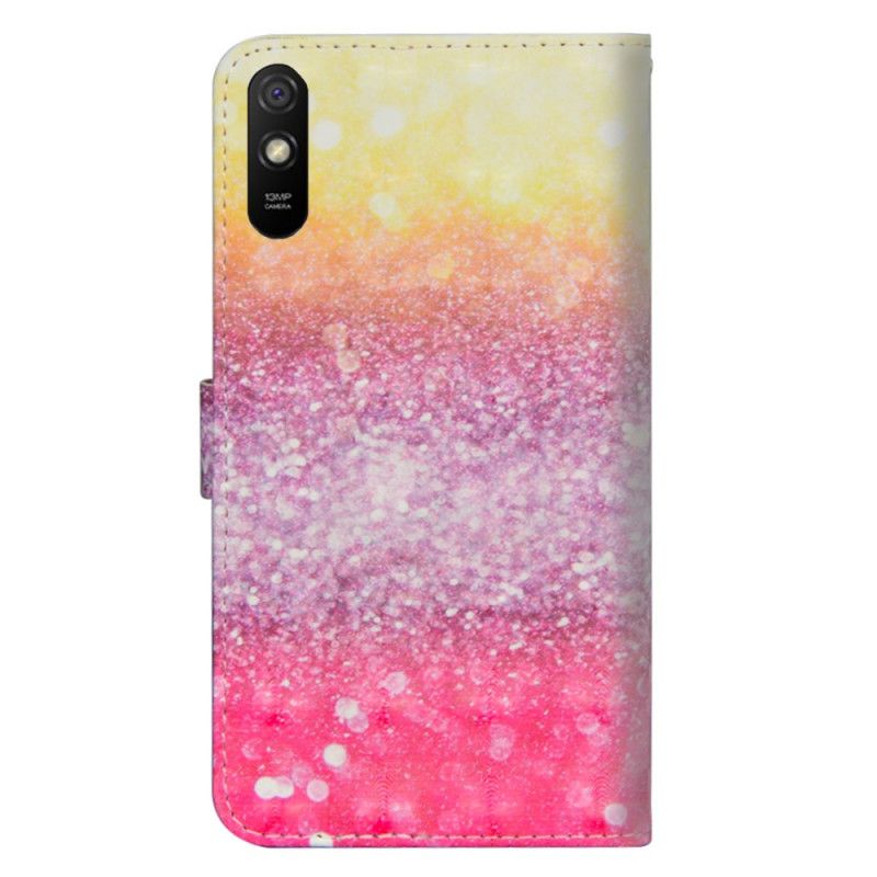 Leren Hoesje voor Xiaomi Redmi 9A Magenta Glitterverloop