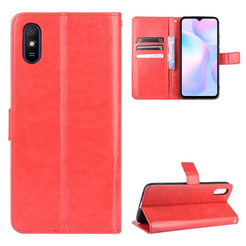 Leren Hoesje voor Xiaomi Redmi 9A Rood Zwart Flitsend Kunstleer