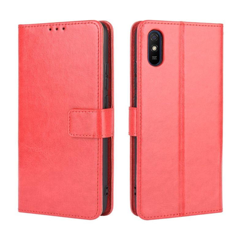 Leren Hoesje voor Xiaomi Redmi 9A Rood Zwart Flitsend Kunstleer