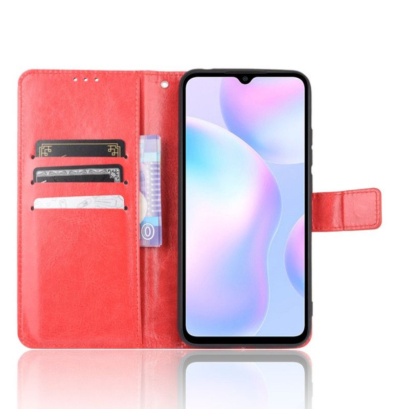 Leren Hoesje voor Xiaomi Redmi 9A Rood Zwart Flitsend Kunstleer