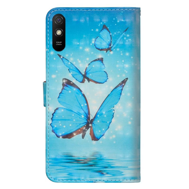 Leren Hoesje voor Xiaomi Redmi 9A Vliegende Blauwe Vlinders