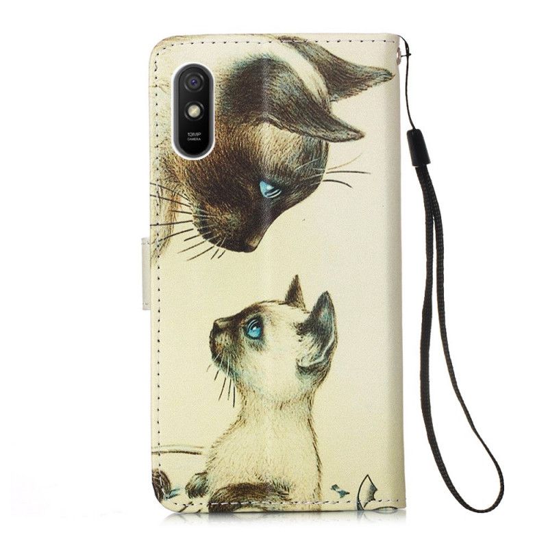 Leren Hoesje Xiaomi Redmi 9A Kitten En Mama Met String