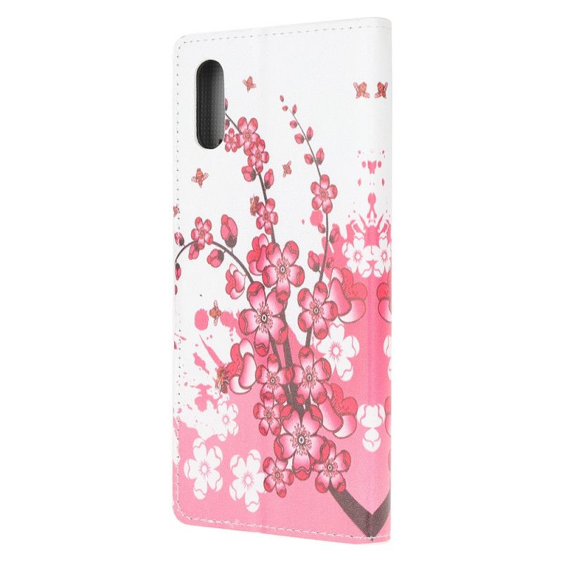 Leren Hoesje Xiaomi Redmi 9A Roze Magenta Tropische Bloemen