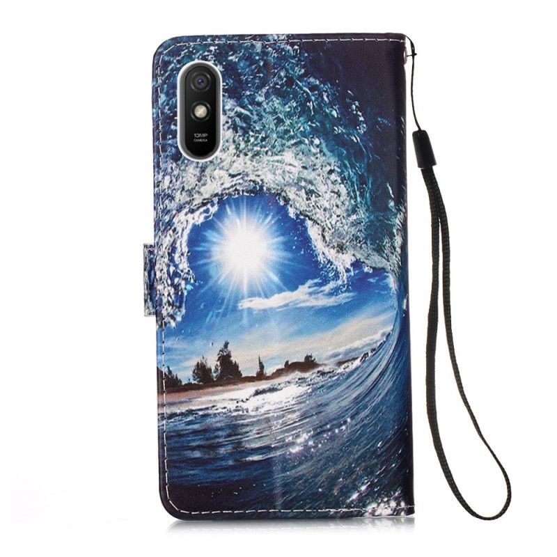 Leren Hoesje Xiaomi Redmi 9A Telefoonhoesje Landschapsoverpeinzingen Met Strings