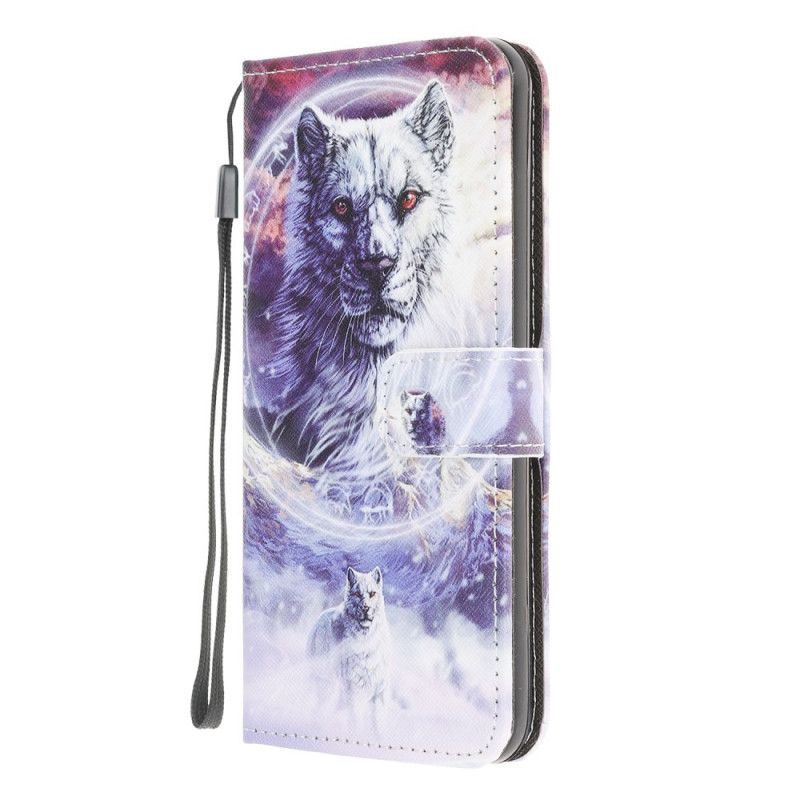 Leren Hoesje Xiaomi Redmi 9A Wolf In De Winter Met String