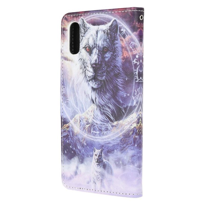 Leren Hoesje Xiaomi Redmi 9A Wolf In De Winter Met String