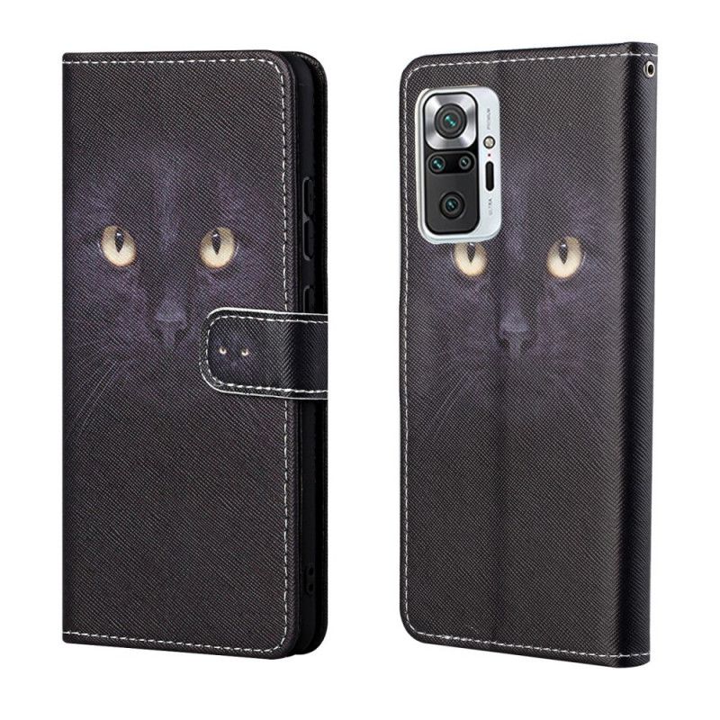 Flip Case Leren Xiaomi Redmi Note 10 Pro Zwarte Kattenogen Met String