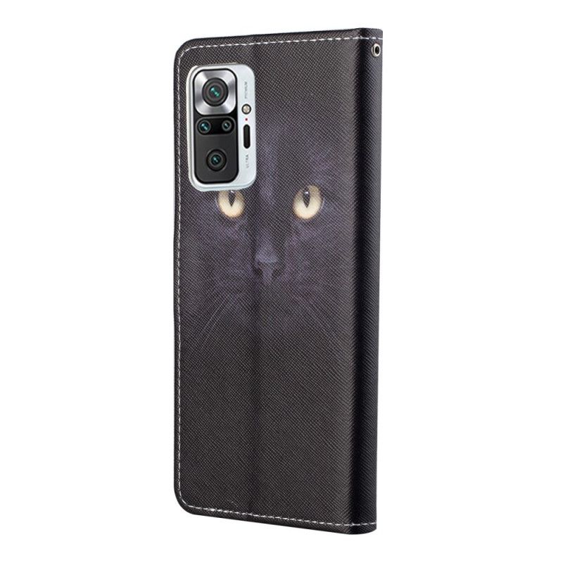 Flip Case Leren Xiaomi Redmi Note 10 Pro Zwarte Kattenogen Met String