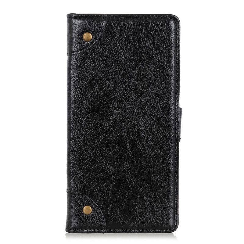 Leren Hoesje Xiaomi Redmi Note 10 Pro Rood Zwart Vintage Klinknagels In Nappaleer Stijl