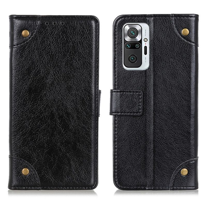 Leren Hoesje Xiaomi Redmi Note 10 Pro Rood Zwart Vintage Klinknagels In Nappaleer Stijl