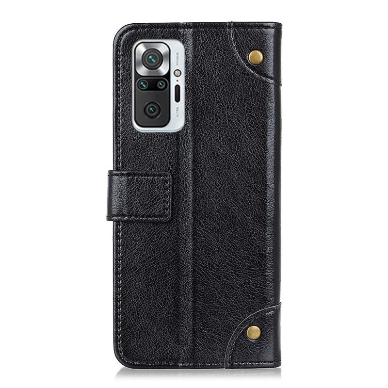 Leren Hoesje Xiaomi Redmi Note 10 Pro Rood Zwart Vintage Klinknagels In Nappaleer Stijl