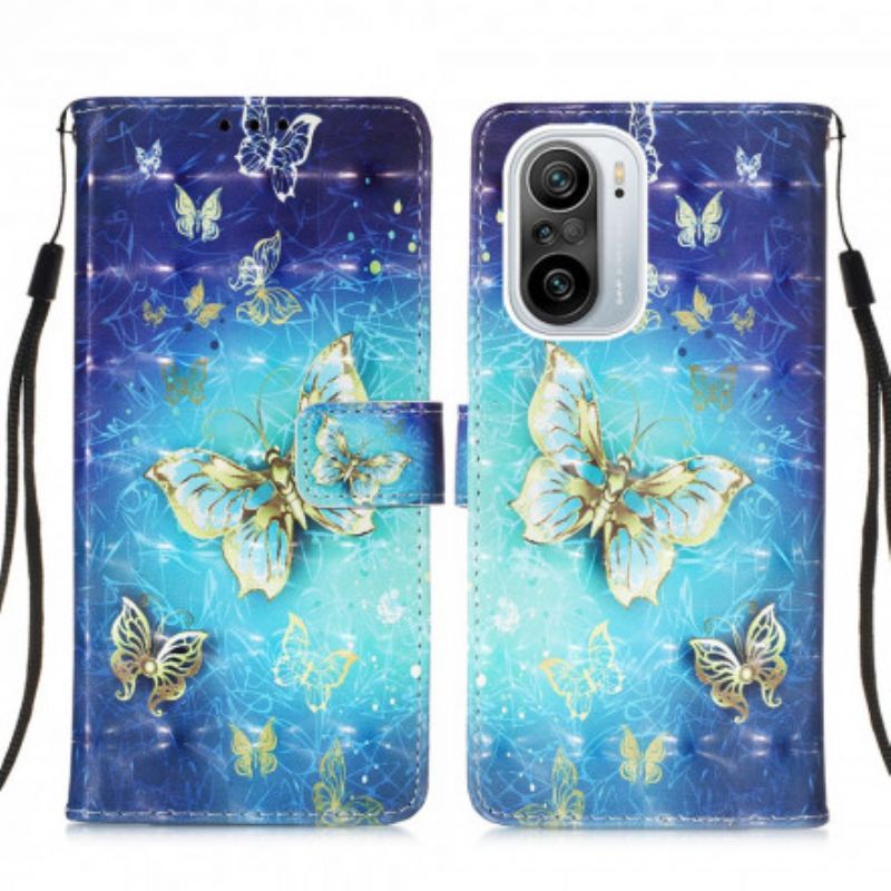 Flip Case Leren Xiaomi Mi 11i 5g / Poco F3 Gouden Vlinders