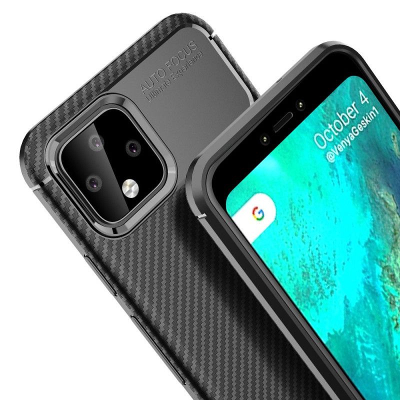 Cover Hoesje Google Pixel 4 XL Donkerblauw Zwart Telefoonhoesje Flexibele Koolstofvezelstructuur