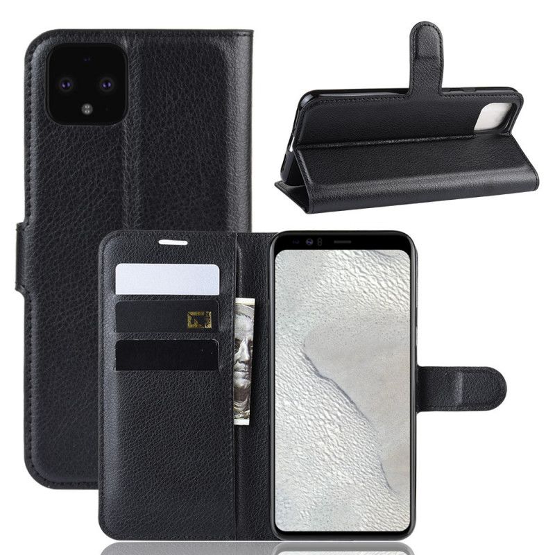 Flip Case Leren Google Pixel 4 XL Wit Zwart Klassiek