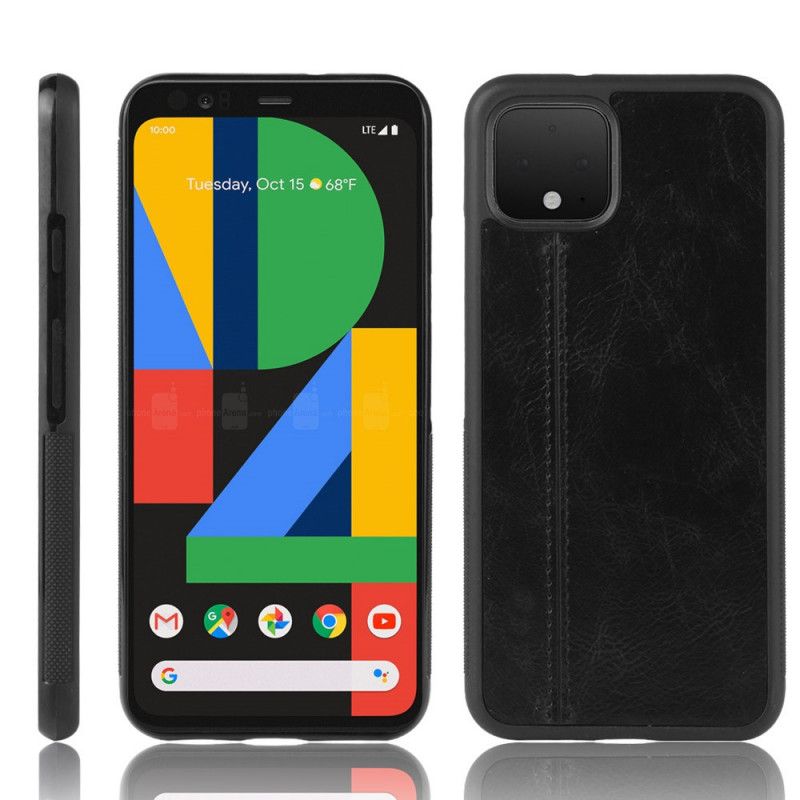 Hoesje Google Pixel 4 XL Rood Zwart Gestikt Leereffect