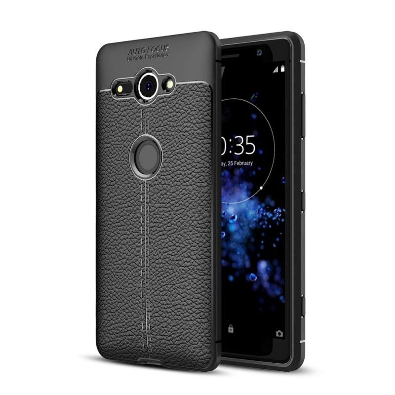 Hoesje Sony Xperia XZ2 Compact Grijs Zwart Dubbellijns Lychee Leereffect