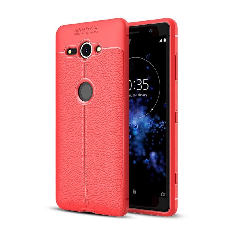 Hoesje Sony Xperia XZ2 Compact Grijs Zwart Dubbellijns Lychee Leereffect