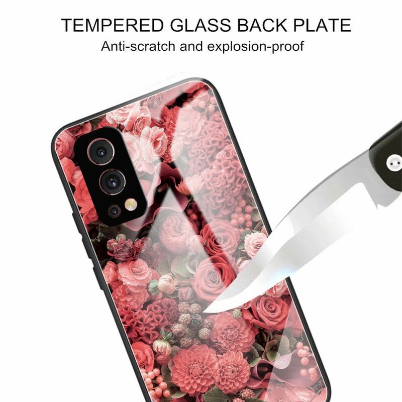 Case Hoesje Oneplus Nord 2 5g Telefoonhoesje Gehard Glas Roze Bloemen