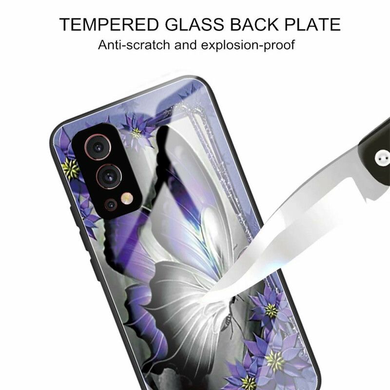 Cover Hoesje Oneplus Nord 2 5g Telefoonhoesje Paars Vlinder Gehard Glas