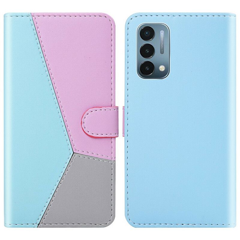 Flip Case Leren Oneplus Nord 2 5g Driekleurig Leereffect