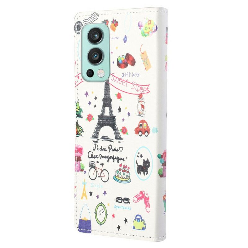 Flip Case Leren Oneplus Nord 2 5g Ik Hou Van Parijs